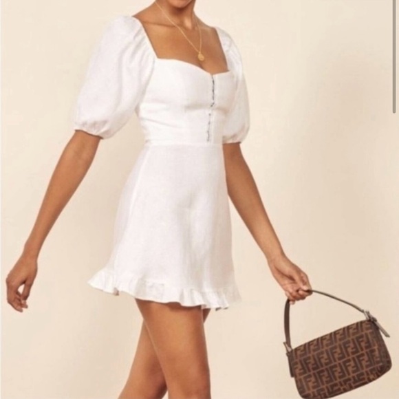 Reformation Dresses & Skirts - Reformation Seattle Puff Sleeve White Linen Mini Dress Size 2